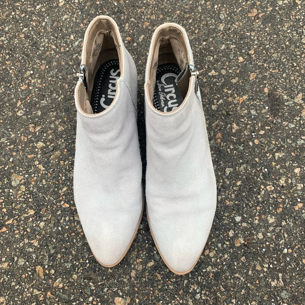 Powder blue booties with spiked heel